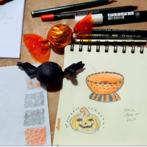 desenho esboço criação de xícaras e vasilhas de halloween Processo de criação