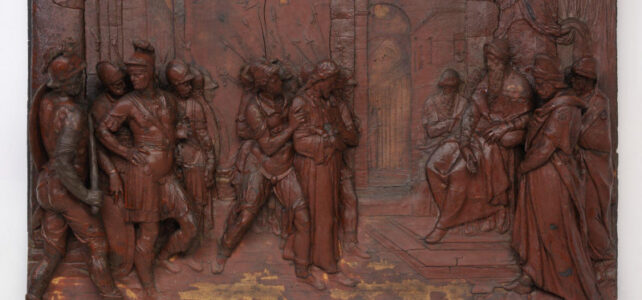 Relevo em cera de 1580 Escultor Giambologna representando Cristo frente a Pilatos