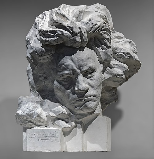 Antoine Bourdelle, Escultura de Beethoven com grande cabeleira, 1891, gesso 